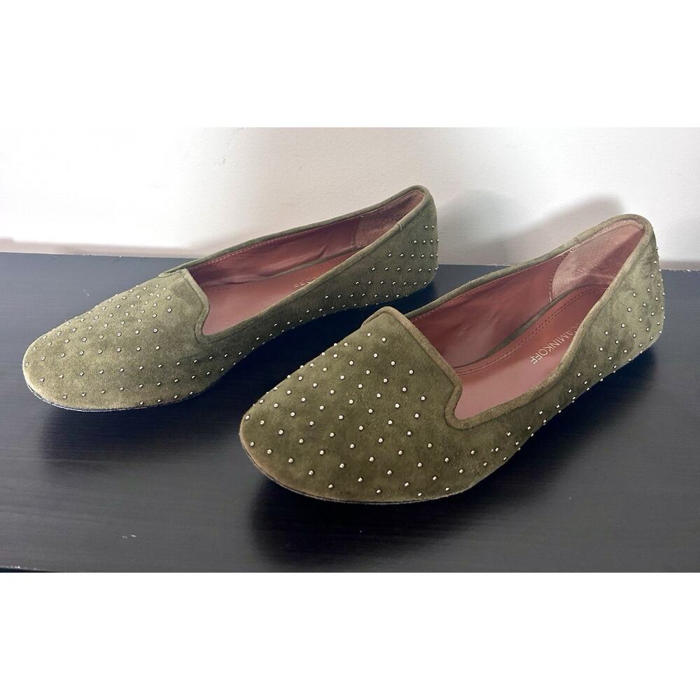 Rebecca Minkoff Moss Green Gold Ball Studded Flats Size 10 M